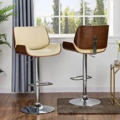 45.7"H Mid-century Modern Beige Adjustable Height Swivel Bar Stool,Set of Two by Glitzhome -Deals Glitzhome Store beige glitzhome bar stools 2000900018 31 1000