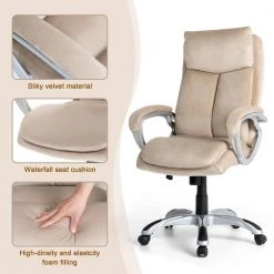 47 in. H Beige Velvet Gaslift Adjustable Swivel Office Chair by Glitzhome -Deals Glitzhome Store beige glitzhome executive chairs 2001300006 44 1000
