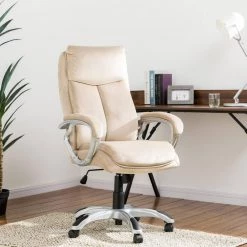 47 in. H Beige Velvet Gaslift Adjustable Swivel Office Chair by Glitzhome