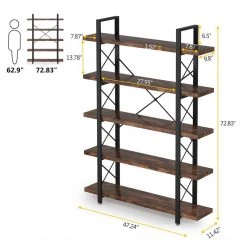 Frailey 72.83 in. Rustic Brown and Black Metal and Wood 5 Shelve Etagere Bookcase with Steel Frame and Open Back by TRIBESIGNS WAY TO ORIGIN -Deals Glitzhome Store black and brown tribesigns way to origin bookcases bookshelves hd sf0079b 40 1000