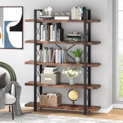 Frailey 72.83 in. Rustic Brown and Black Metal and Wood 5 Shelve Etagere Bookcase with Steel Frame and Open Back by TRIBESIGNS WAY TO ORIGIN -Deals Glitzhome Store black and brown tribesigns way to origin bookcases bookshelves hd sf0079b c3 1000