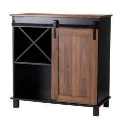 32.50 in. H Black/Walnut Modern Industrial Small Wine Cabinet Sideboard by Glitzhome
