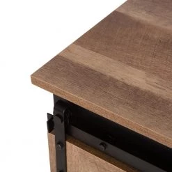 47.20 in. L Modern Industrial Black Wine Cabinet with with Natural Top and Sliding Doors by Glitzhome -Deals Glitzhome Store black glitzhome bar cabinets 2008600006 1f 1000