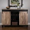 47.20 in. L Modern Industrial Black Wine Cabinet with with Natural Top and Sliding Doors by Glitzhome