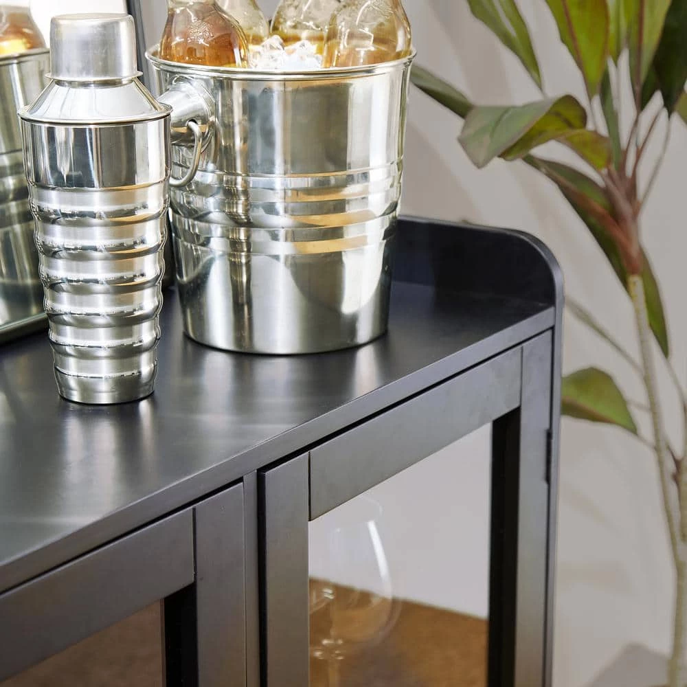 32.75 in. H Black Wine Cabibet with 1-Tier Shelf and 2 Glass Doors by Glitzhome 8 32.75 in. H Black Wine Cabibet with 1-Tier Shelf and 2 Glass Doors by Glitzhome - Image 6