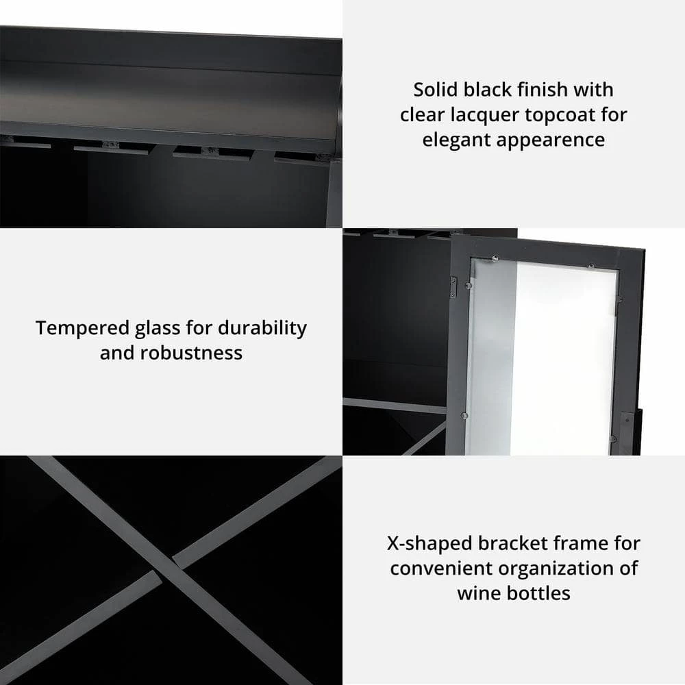 32.75 in. H Black Wine Cabibet with 1-Tier Shelf and 2 Glass Doors by Glitzhome 6 32.75 in. H Black Wine Cabibet with 1-Tier Shelf and 2 Glass Doors by Glitzhome - Image 4