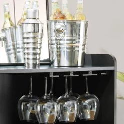 44.00 in. H Black Wine Cabibet with Wine Glass Hanging Rack by Glitzhome -Deals Glitzhome Store black glitzhome bar cabinets 2008600040 1f 1000
