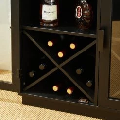 44.00 in. H Black Wine Cabibet with Wine Glass Hanging Rack by Glitzhome -Deals Glitzhome Store black glitzhome bar cabinets 2008600040 44 1000