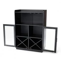 44.00 in. H Black Wine Cabibet with Wine Glass Hanging Rack by Glitzhome -Deals Glitzhome Store black glitzhome bar cabinets 2008600040 77 1000
