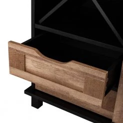 32.30 in. H Modern Industrial Black Wine Cabinet with Natural Top and Sliding Door by Glitzhome -Deals Glitzhome Store black glitzhome bar cabinets gh2008600005 1f 1000