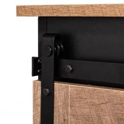 32.30 in. H Modern Industrial Black Wine Cabinet with Natural Top and Sliding Door by Glitzhome -Deals Glitzhome Store black glitzhome bar cabinets gh2008600005 4f 1000