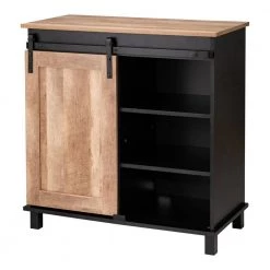 32.30 in. H Modern Industrial Black Wine Cabinet with Natural Top and Sliding Door by Glitzhome -Deals Glitzhome Store black glitzhome bar cabinets gh2008600005 c3 1000