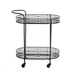 30.75 in. H Black Deluxe 2-Tier Metal Oval Mirrored Bar Cart by Glitzhome -Deals Glitzhome Store black glitzhome bar carts 2001200012 1f 1000