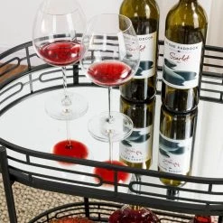 30.75 in. H Black Deluxe 2-Tier Metal Oval Mirrored Bar Cart by Glitzhome -Deals Glitzhome Store black glitzhome bar carts 2001200012 31 1000