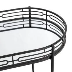 30.75 in. H Black Deluxe 2-Tier Metal Oval Mirrored Bar Cart by Glitzhome -Deals Glitzhome Store black glitzhome bar carts 2001200012 44 1000