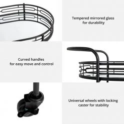 30.75 in. H Black Deluxe 2-Tier Metal Oval Mirrored Bar Cart by Glitzhome -Deals Glitzhome Store black glitzhome bar carts 2001200012 4f 1000