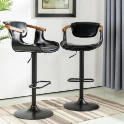 44 in. H Black Leatherette Adjustable Swivel Chair Low Back Bar Stool (Set of 4) by Glitzhome -Deals Glitzhome Store black glitzhome bar stools 2000700012 31 1000