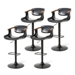 44 in. H Black Leatherette Adjustable Swivel Chair Low Back Bar Stool (Set of 4) by Glitzhome