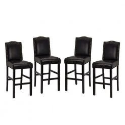 45.00 in. H Black Leatherette Barchair with Studded Decoration High Back Solid Rubberwood Legs (Set of 4) by Glitzhome