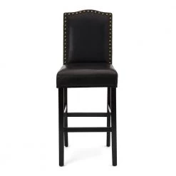 45.00 in. H Black Leatherette Barchair with Studded Decoration High Back Solid Rubberwood Legs (Set of 4) by Glitzhome -Deals Glitzhome Store black glitzhome bar stools 2000700013 c3 1000