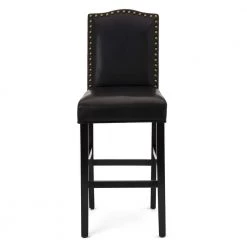 45.00 in. H Black Leatherette Barchair with Studded Decoration Back and Black Solid Rubberwood Legs (Set of 2) by Glitzhome -Deals Glitzhome Store black glitzhome bar stools 2000900001 c3 1000
