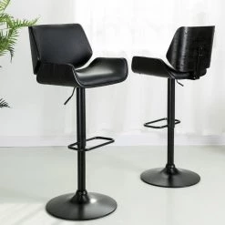 Mid-century Black Modern Adjustable Height Swivel Bar Stool (Set of 2) by Glitzhome -Deals Glitzhome Store black glitzhome bar stools 2000900007 31 1000