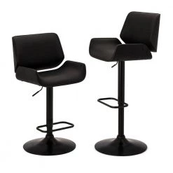 Mid-century Black Modern Adjustable Height Swivel Bar Stool (Set of 2) by Glitzhome -Deals Glitzhome Store black glitzhome bar stools 2000900007 44 1000
