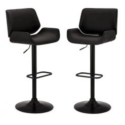 Mid-century Black Modern Adjustable Height Swivel Bar Stool (Set of 2) by Glitzhome -Deals Glitzhome Store black glitzhome bar stools 2000900007 4f 1000