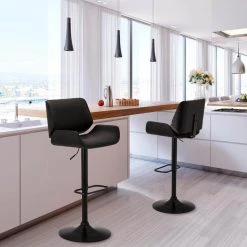 Mid-century Black Modern Adjustable Height Swivel Bar Stool (Set of 2) by Glitzhome
