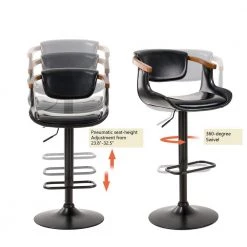 44.50"H Black Leatherette Adjustable Swivwl Bar Stool, Set of 2 by Glitzhome -Deals Glitzhome Store black glitzhome bar stools 2001100008 4f 1000
