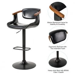 44.50"H Black Leatherette Adjustable Swivwl Bar Stool, Set of 2 by Glitzhome -Deals Glitzhome Store black glitzhome bar stools 2001100008 c3 1000