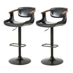 44.50"H Black Leatherette Adjustable Swivwl Bar Stool, Set of 2 by Glitzhome -Deals Glitzhome Store black glitzhome bar stools 2001100008 e1 1000