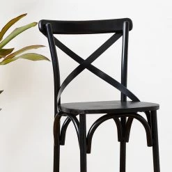 43.00 in. H Black Steel Bar Stool with Solid Elm Wood Seat and High Back Support (Set of 2) by Glitzhome -Deals Glitzhome Store black glitzhome bar stools 2026400001 44 1000