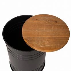 19.29 in. Black Metal Storage Accent Table or Stool with Solid Wood Lid (Set of 2) by Glitzhome -Deals Glitzhome Store black glitzhome bar stools gh2003800004 1f 1000
