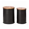 19.29 in. Black Metal Storage Accent Table or Stool with Solid Wood Lid (Set of 2) by Glitzhome