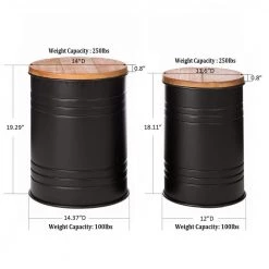 19.29 in. Black Metal Storage Accent Table or Stool with Solid Wood Lid (Set of 2) by Glitzhome -Deals Glitzhome Store black glitzhome bar stools gh2003800004 c3 1000