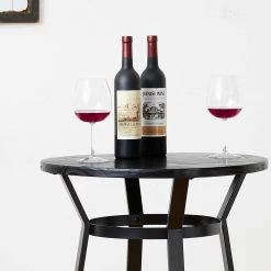 41.25 in. H Black Steel Bar Table with Soild Elm Wood Top by Glitzhome -Deals Glitzhome Store black glitzhome bar tables 2026500001 1f 1000