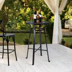 41.25 in. H Black Steel Bar Table with Soild Elm Wood Top by Glitzhome -Deals Glitzhome Store black glitzhome bar tables 2026500001 31 1000