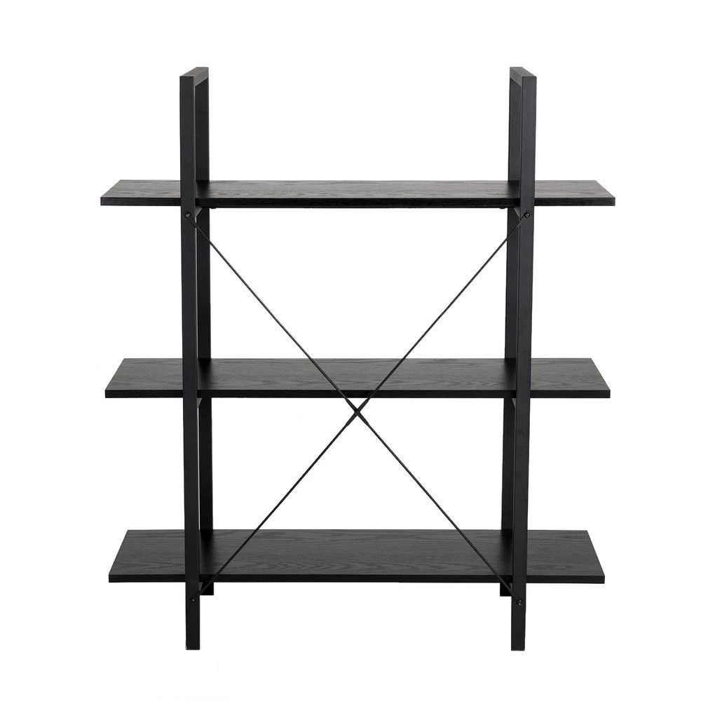 41.5 in. H Black Modern Industry Metal/Wooden 3-Shelf Ladder Bookcases - Oak Melamine by Glitzhome 7 41.5 in. H Black Modern Industry Metal/Wooden 3-Shelf Ladder Bookcases - Oak Melamine by Glitzhome - Image 5