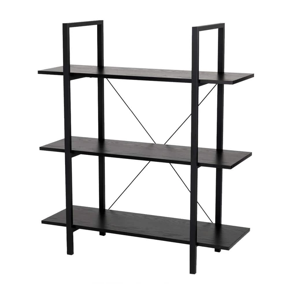 41.5 in. H Black Modern Industry Metal/Wooden 3-Shelf Ladder Bookcases - Oak Melamine by Glitzhome 3 41.5 in. H Black Modern Industry Metal/Wooden 3-Shelf Ladder Bookcases - Oak Melamine by Glitzhome