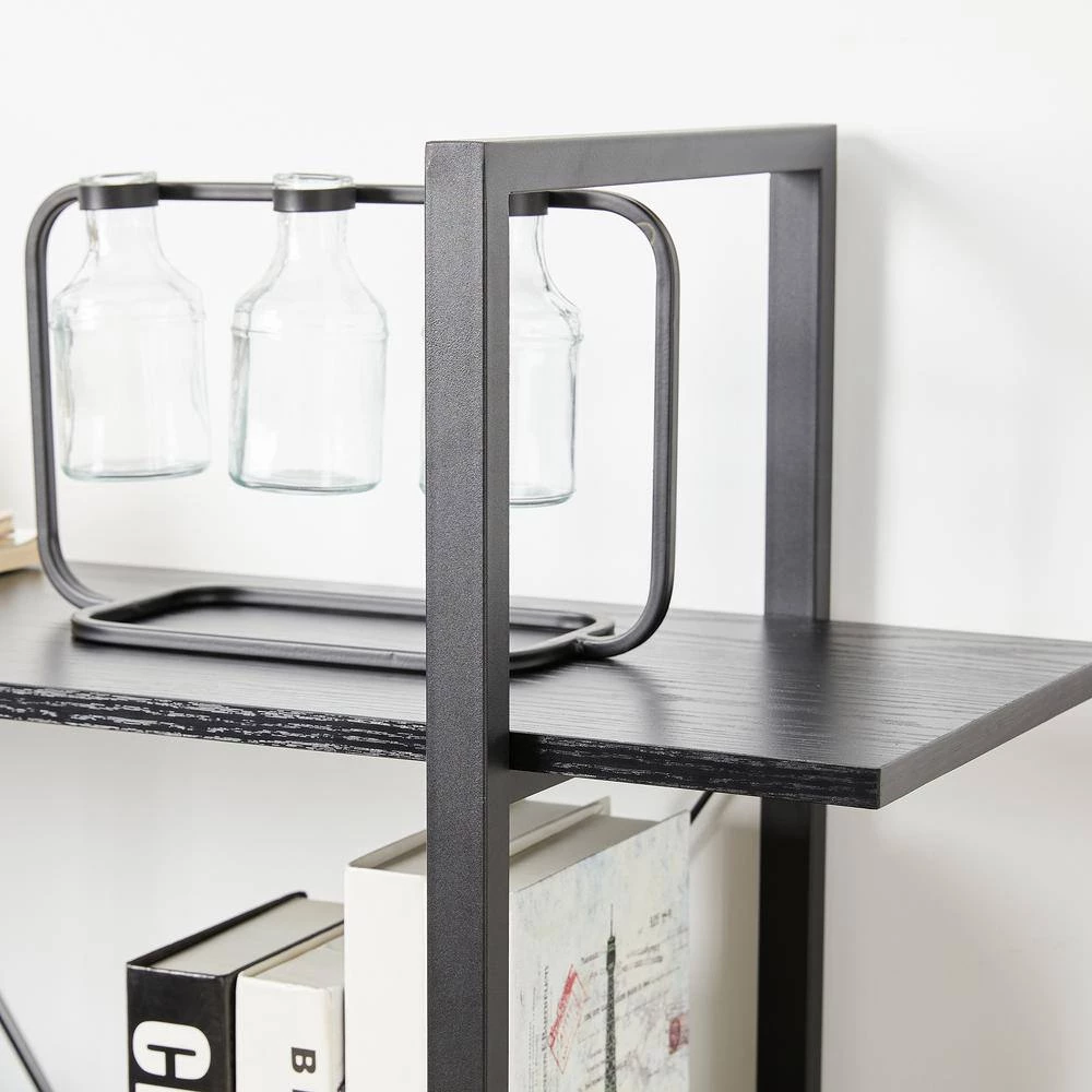 41.5 in. H Black Modern Industry Metal/Wooden 3-Shelf Ladder Bookcases - Oak Melamine by Glitzhome 10 41.5 in. H Black Modern Industry Metal/Wooden 3-Shelf Ladder Bookcases - Oak Melamine by Glitzhome - Image 8