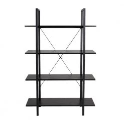 55 in. H Black Modern Industry Metal/Wooden 4-Shelf Ladder Bookcases - Oak Melamine by Glitzhome -Deals Glitzhome Store black glitzhome bookcases bookshelves 2001100031 1f 1000
