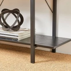 55 in. H Black Modern Industry Metal/Wooden 4-Shelf Ladder Bookcases - Oak Melamine by Glitzhome -Deals Glitzhome Store black glitzhome bookcases bookshelves 2001100031 44 1000