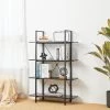 55 in. H Black Modern Industry Metal/Wooden 4-Shelf Ladder Bookcases - Oak Melamine by Glitzhome