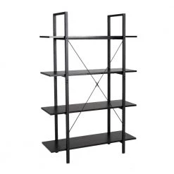 55 in. H Black Modern Industry Metal/Wooden 4-Shelf Ladder Bookcases - Oak Melamine by Glitzhome -Deals Glitzhome Store black glitzhome bookcases bookshelves 2001100031 fa 1000