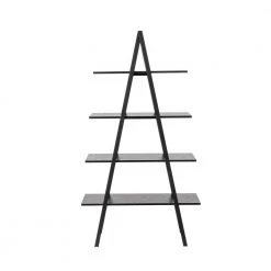 64.5 in. H Modern Industrial Black Oak Melamine Metal 4-shelves Leaning Bookcases and Ladder - Shelf by Glitzhome -Deals Glitzhome Store black glitzhome bookcases bookshelves 2008600011 1f 1000