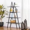 64.5 in. H Modern Industrial Black Oak Melamine Metal 4-shelves Leaning Bookcases and Ladder - Shelf by Glitzhome -Deals Glitzhome Store black glitzhome bookcases bookshelves 2008600011 64 1000