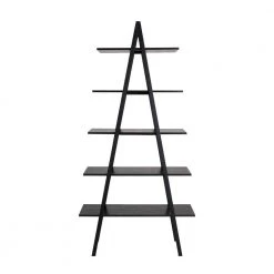 72 in. H Black Modern Industry Metal/Wooden 5-Shelf "A" Frame Ladder Bookcases - Oak Melamine by Glitzhome -Deals Glitzhome Store black glitzhome bookcases bookshelves 2008600020 1f 1000