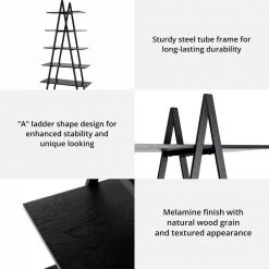 72 in. H Black Modern Industry Metal/Wooden 5-Shelf "A" Frame Ladder Bookcases - Oak Melamine by Glitzhome -Deals Glitzhome Store black glitzhome bookcases bookshelves 2008600020 c3 1000