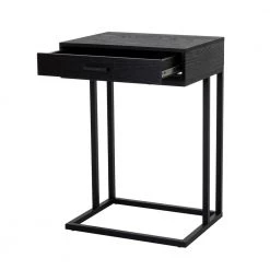 26 in.H Black Modern Industry Metal/Wooden "C" Side & End Table With 2 USB Charging Ports - Oak Melamine by Glitzhome -Deals Glitzhome Store black glitzhome c tables 2001100023 1f 1000